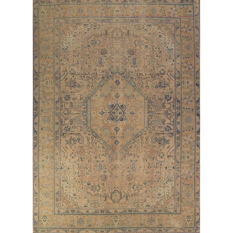 Geometric Pink Tabriz Persian Area Rug Oriental Handmade Wool Carpet - 8'0"x 10'9"