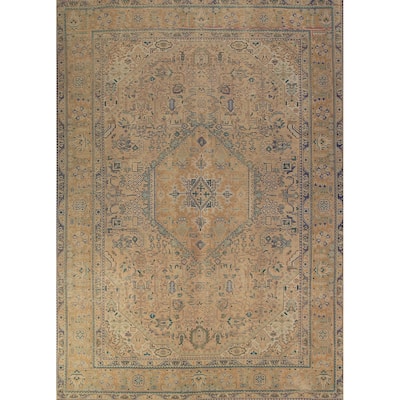 Geometric Pink Tabriz Persian Area Rug Oriental Handmade Wool Carpet - 8'0"x 10'9"