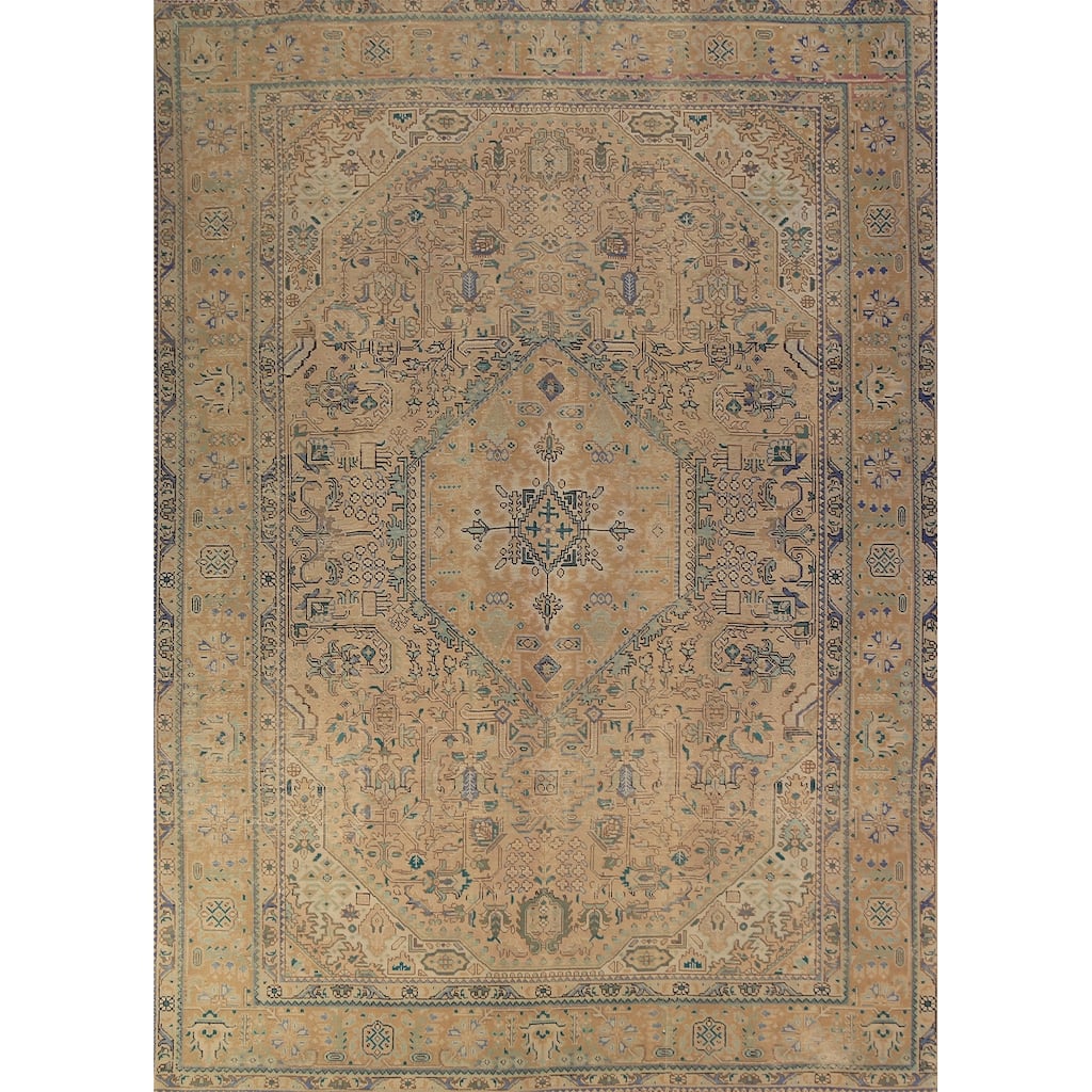 Geometric Pink Tabriz Persian Area Rug Oriental Handmade Wool Carpet - 8'0"x 10'9"