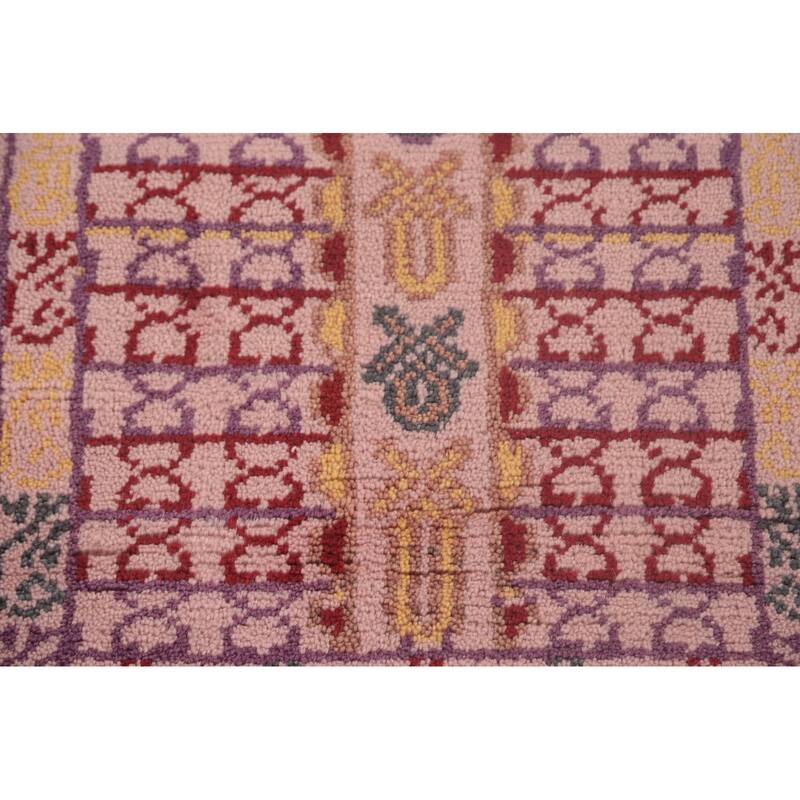 Tribal Pink Geometric Khotan Oriental Runner Rug Handmade Wool Carpet - 2'5"x 9'11"