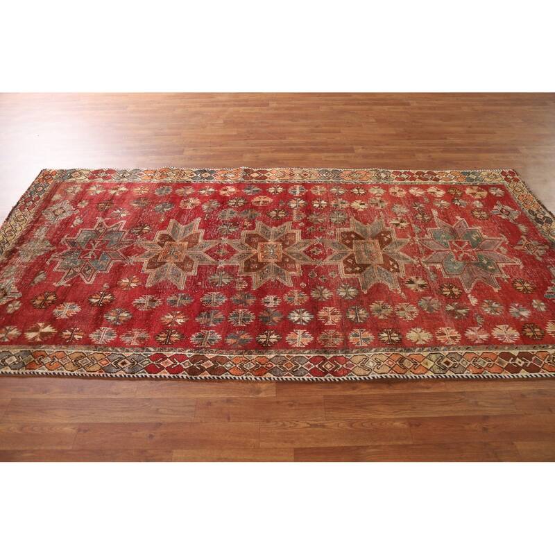 Geometric Shiraz Persian Antique Runner Rug Hand-knotted Wool Carpet - 4'4"x 8'8"