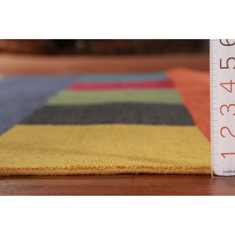 Hand Knotted Oriental 100% Wool Carpet Modern Geometric Multi-Colored Gabbeh Area Rug - 8' 1'' X 5' 1''