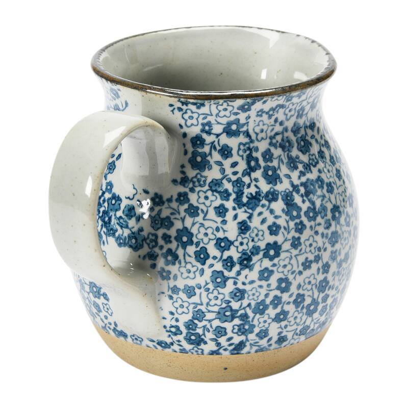 Hand-Painted Country-Style Stoneware Pitcher with Floral Print