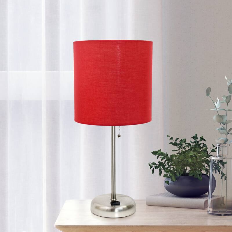 19.5" Power Outlet Metal Lamp in Steel w Aqua Shade