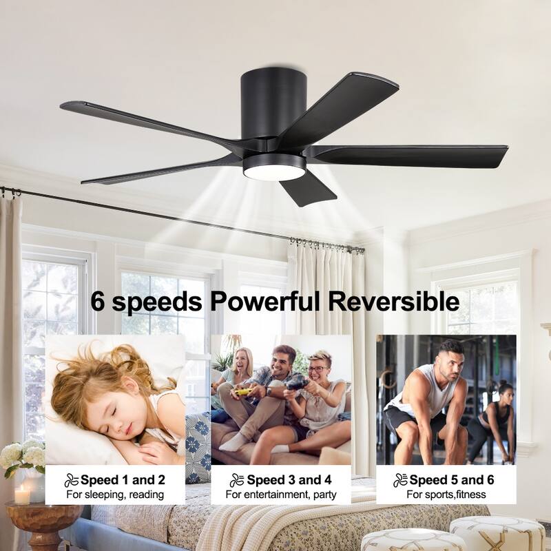 WINGBO 52" Solid Wood DC Motor Integrated LED Hugger Ceiling Fan with Remote