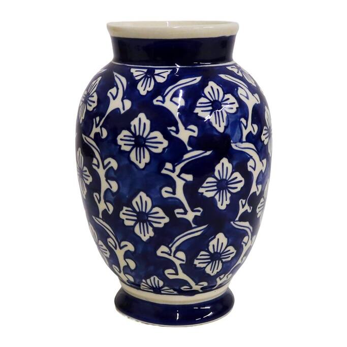 Home&Manor Classic Ceramic Vase Blue/White