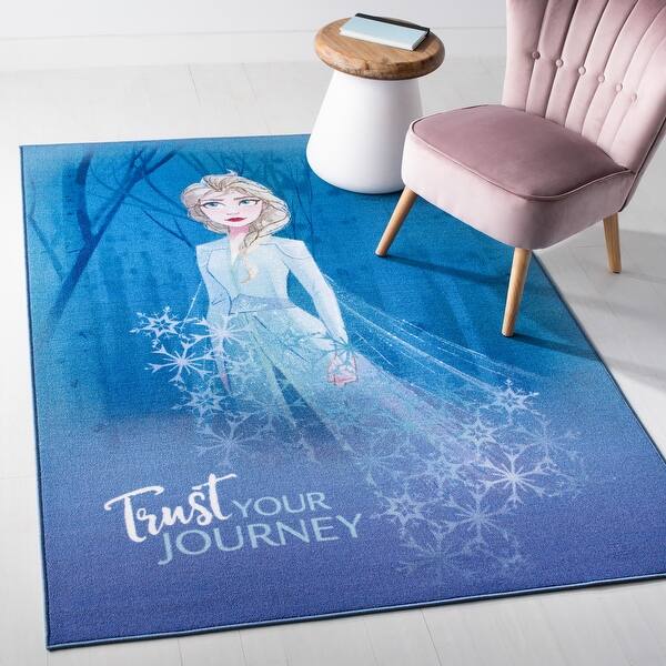 slide 2 of 7, SAFAVIEH Machine Washable Slip Resistant Collection Inspired By Disney's Animated Film Frozen 2 - Journey 6' 7" x 9' - Blue/Light Blue