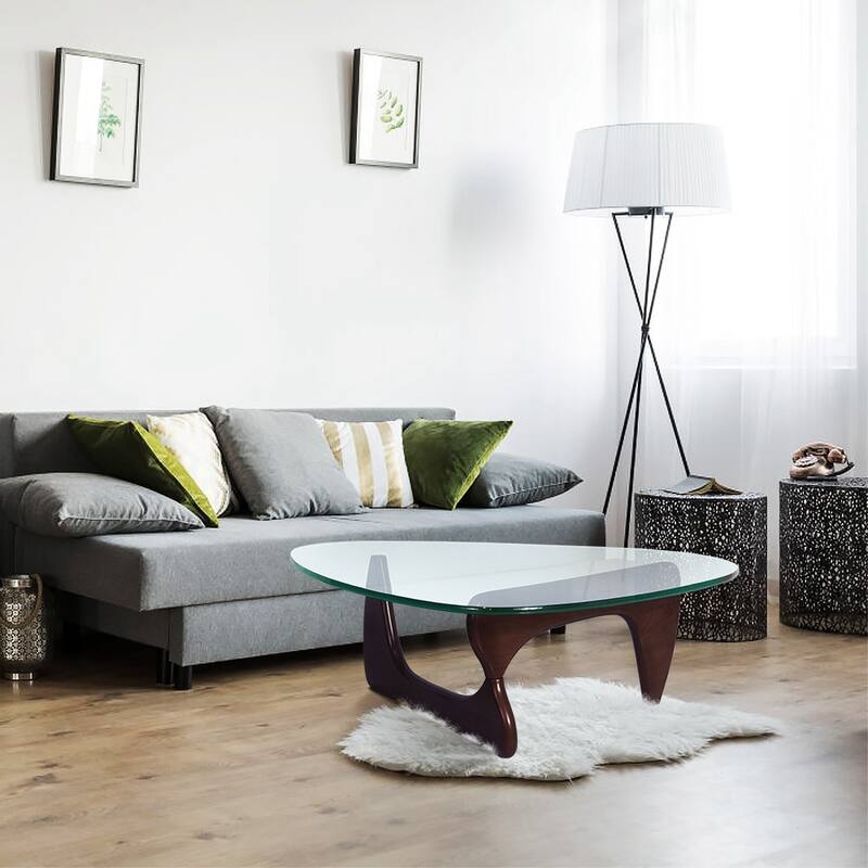 50"L Triangle coffee table Wood Base for living room