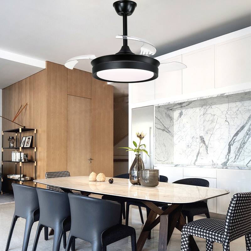 Cusp Barn 36 Inch Retractable Ceiling Fan with Lights, Modern 6 Speeds Silent DC Motor Fandelier Ceiling Fan for Bedroom