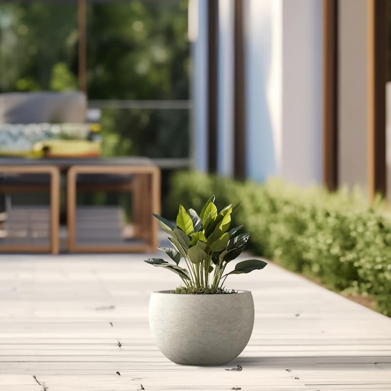 Tall Concrete Round Plant Pots / Large Indoor and Outdoor flower Planters - 11.5 Inch x 8 Inch - Light Gray