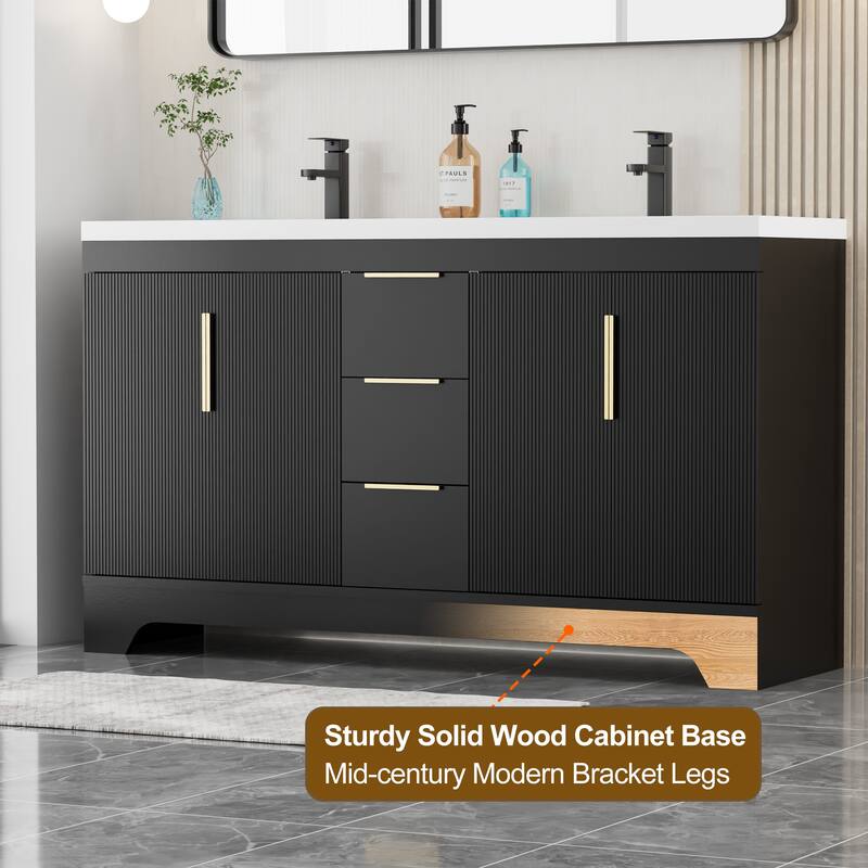 Vertical Stripes Bathroom Vanity Set with Sink Top & Faucet