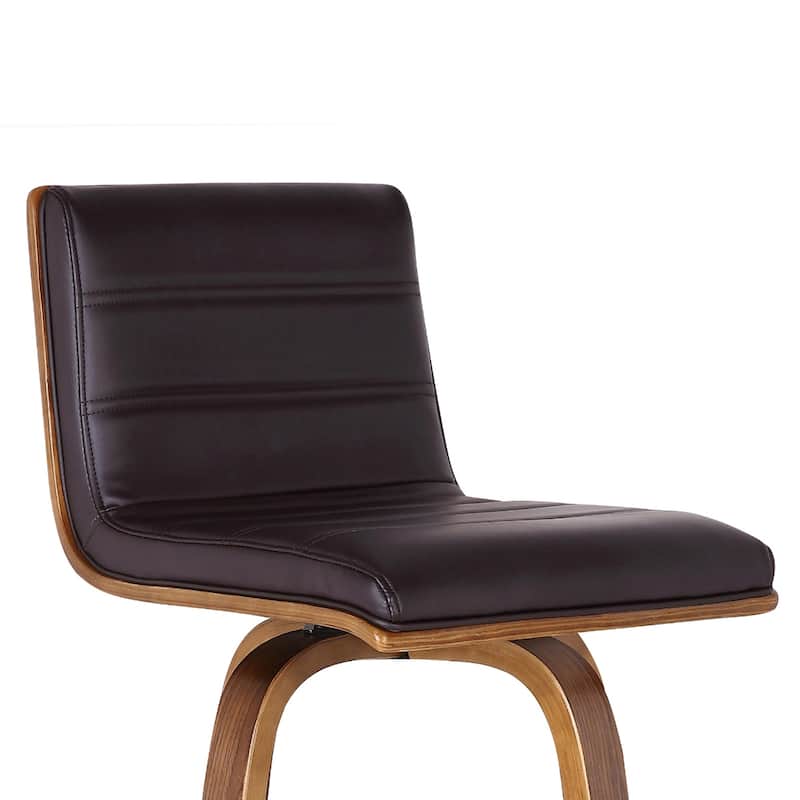 Modern Swivel Bar Stool with Low Backrest and Footrest Upholstered Walnut Finish Solid Wood Frame