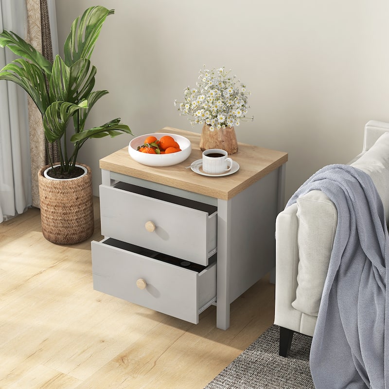 2-Drawer Wooden Nightstand Bedside Table with Storage for Bedroom or Living Room Use