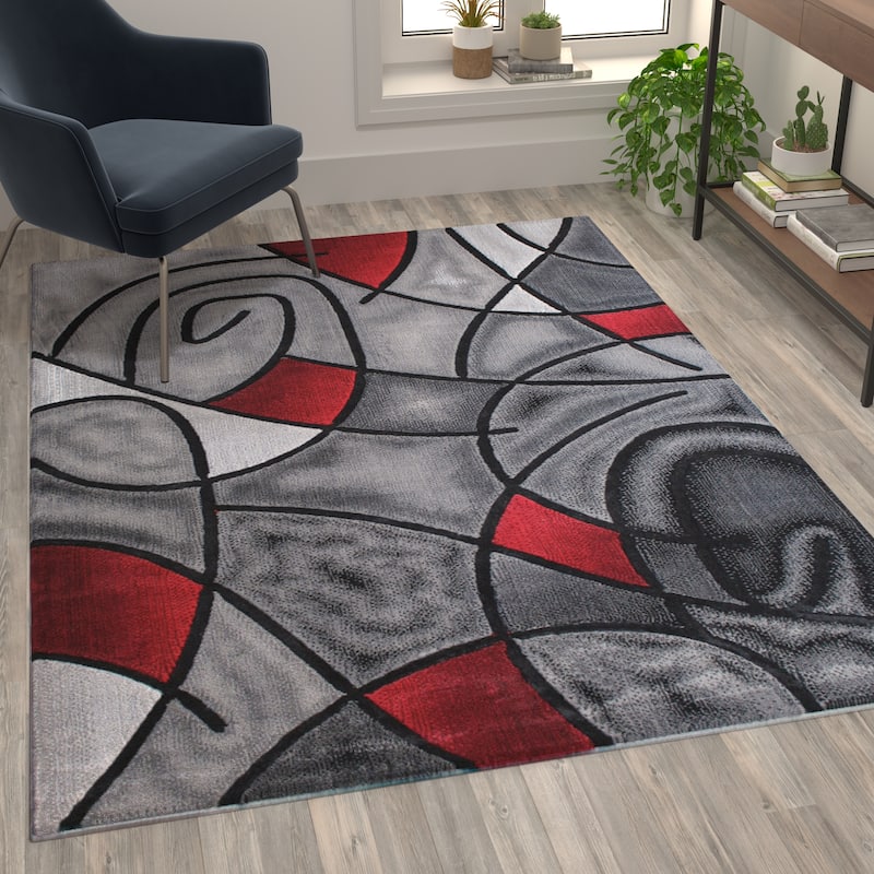 Modern Olefin Accent Area Rug - Abstract Pattern - 5' x 7' - Red