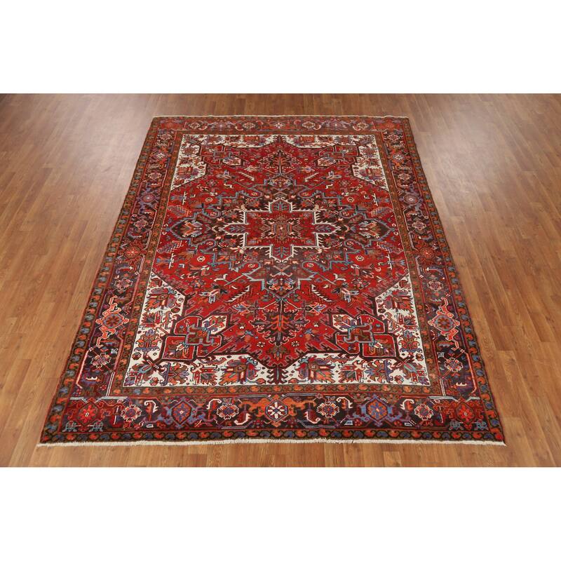 Hand Knotted Oriental 100% Wool Carpet Traditional Medallion Red Heriz Area Rug - 8' 8'' X 6' 9''