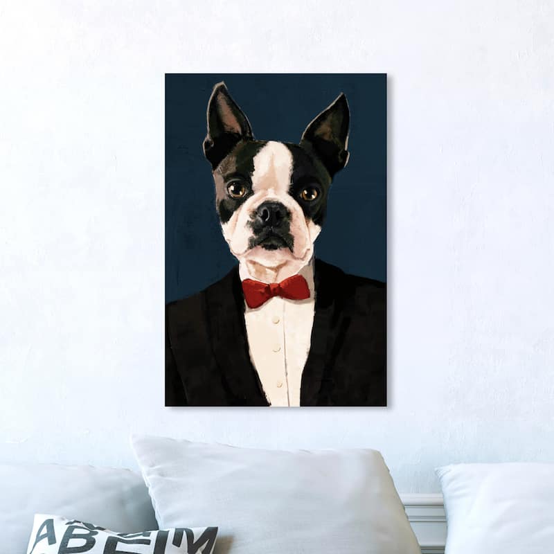 Wynwood Studio 'Mister Frenchie' Animals Wall Art Canvas Print Dogs and Puppies - Black, White - 16 x 24
