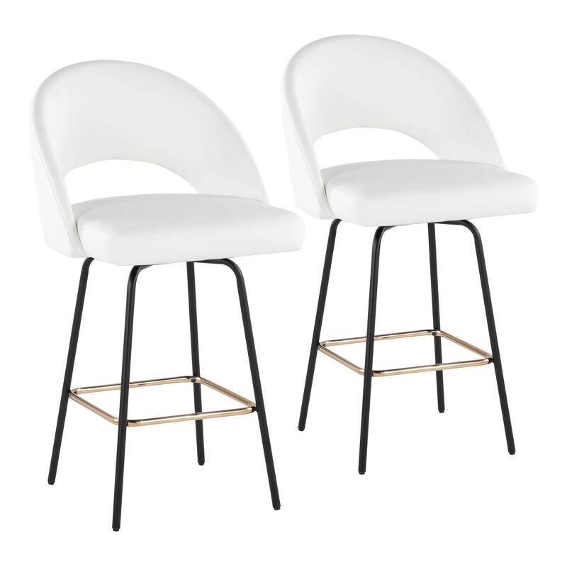 Porch & Den Vika Upholstered 26" Counter Stool with Metal Legs & Square Footrest (Set of 2) - White Faux Leather