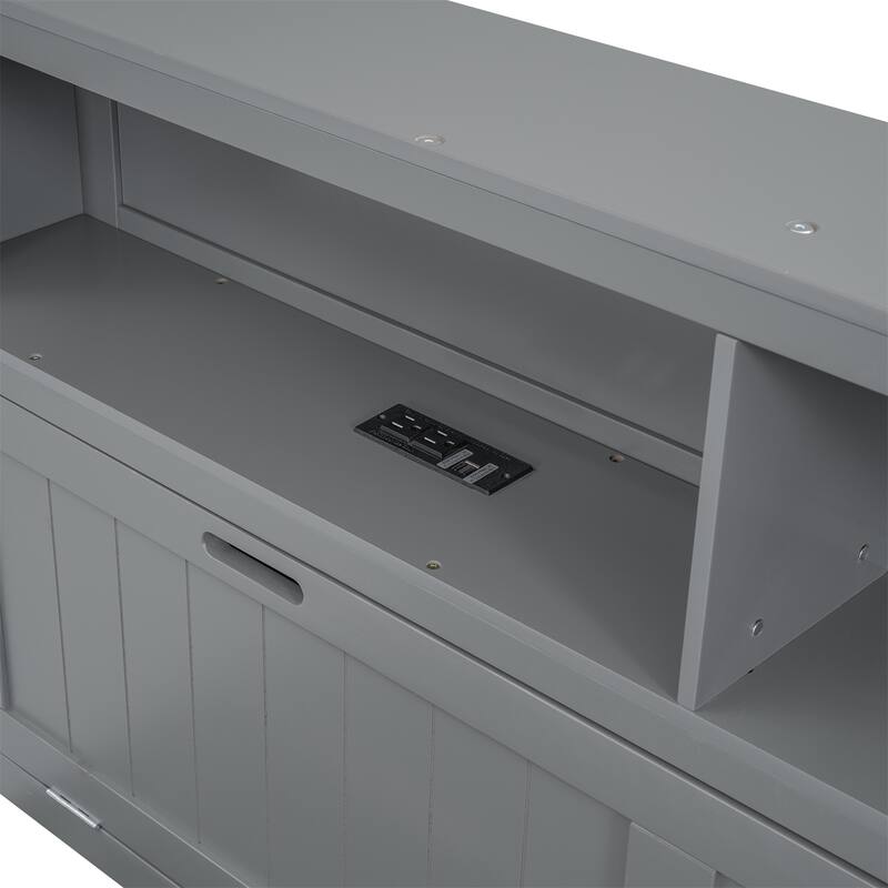 Wood FullSize Hydraulic Platform Bed w/LED Headboard, Charging Station