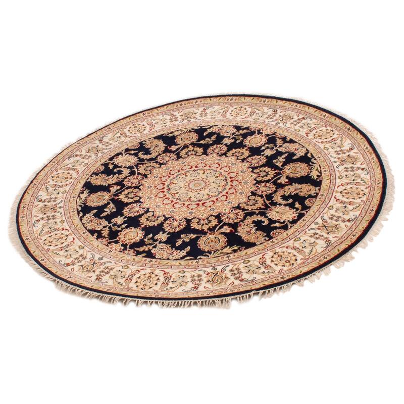 ECARPETGALLERY Hand-knotted Nain Dark Navy Silk, Wool Rug - 5'11 x 5'11