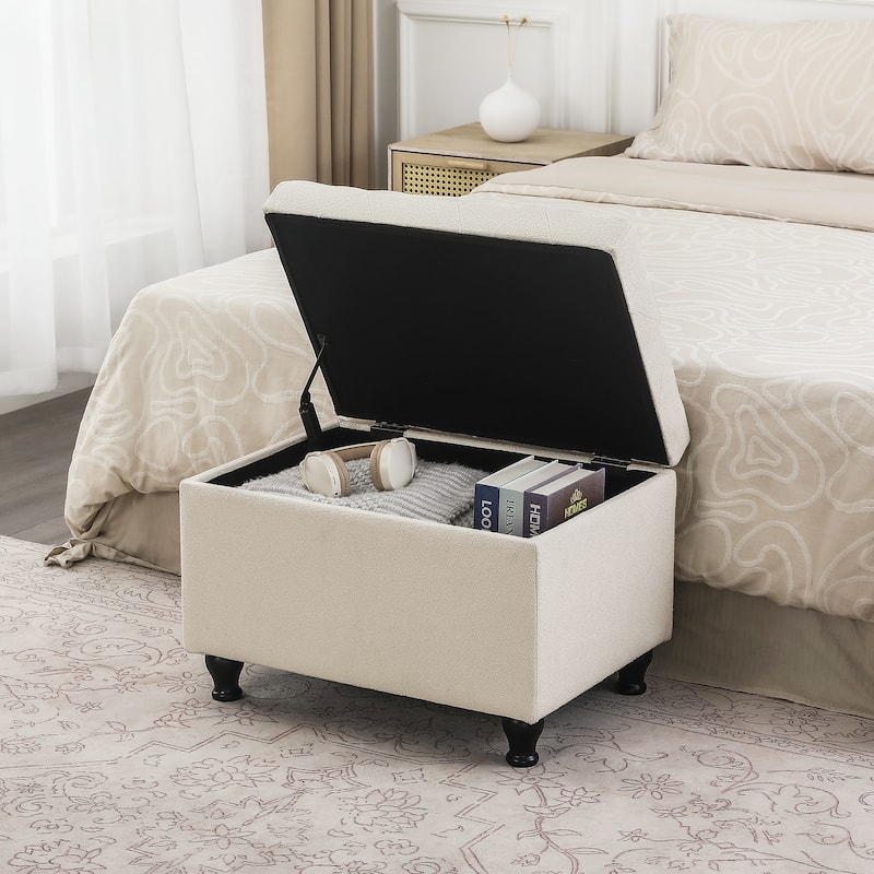 Adeco Linen Fabric Storage Ottoman for Living Room Bedroom