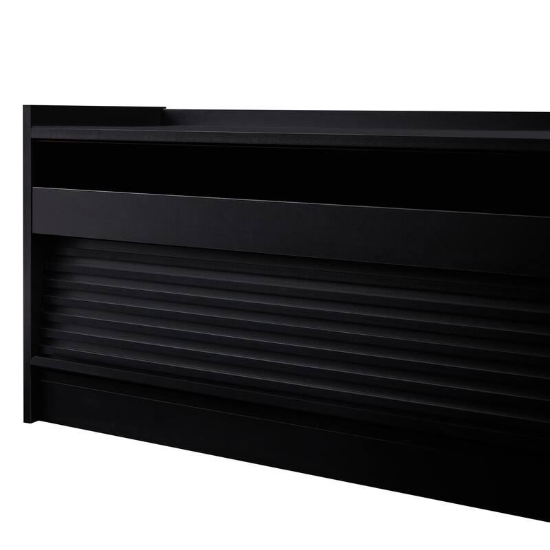 Modern LED TV Stand with 4 Drawers Built-In Charging Ports and Tempered Glass Panel, for Living Rooms, Black