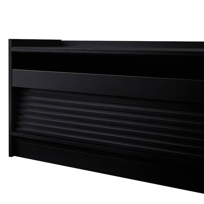 Roomfitters Modern TV Stand with 4 Drawers, Tempered Glass, Charging Ports and Ambient Lighting, Ample Storage