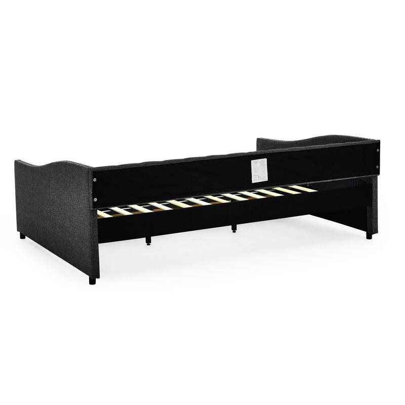Queen Size Daybed with Drawers Upholstered Tufted Sofa Bed,,with Button on Back and Copper Nail on Waved Shape Arms