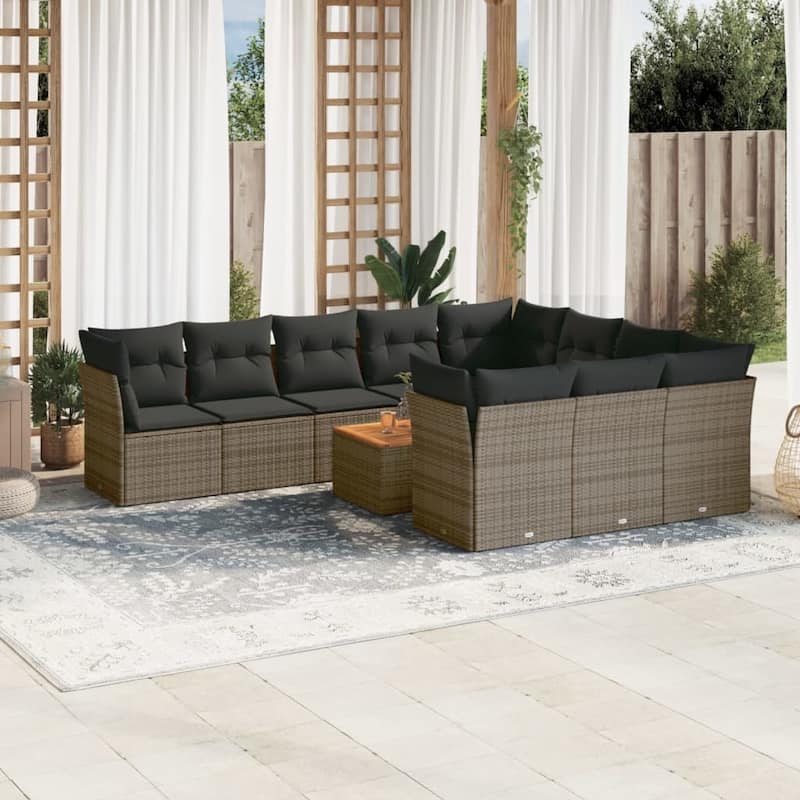 vidaXL Patio Sofa Set with Cushions Outdoor Furniture 11 Piece Poly Rattan - 21.7 x 21.7 x 14.6 - Grey-6x middle+4x corner+table