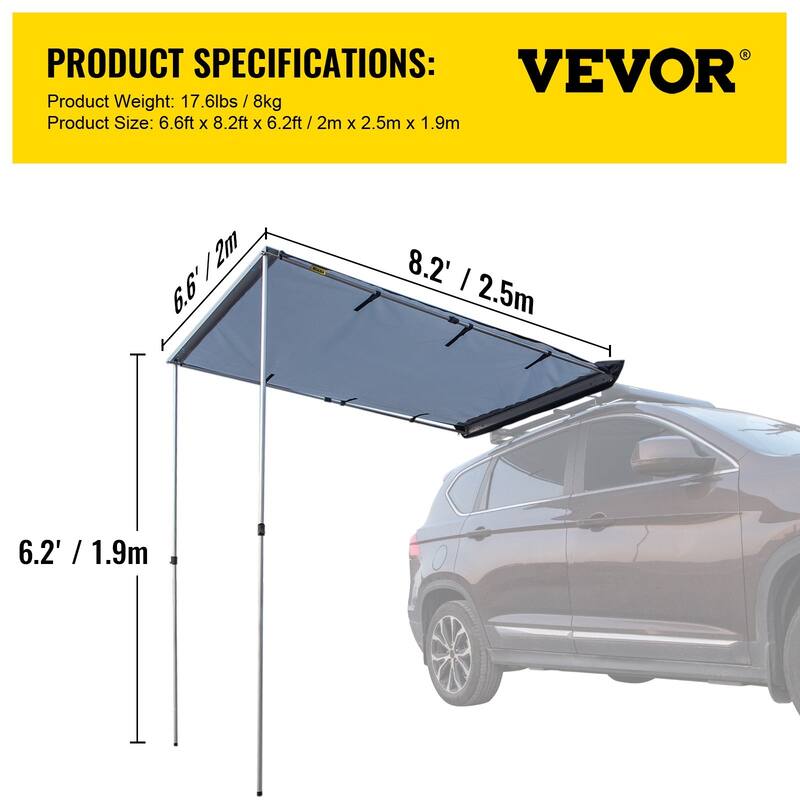 6.6'x8.2' Pull-Out Retractable Vehicle Awning Waterproof