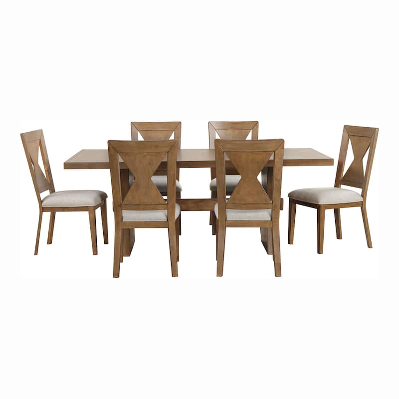 Furniture of America Yanse Farmhouse 7-Piece Rustic Oak Wood Dining Table Set