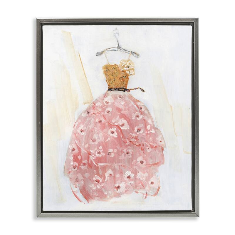 Stupell Elegant & Sophisticated Pink Gown Framed Floater Canvas Wall Art Design By Sally Swatland - 25 x 31 - Grey