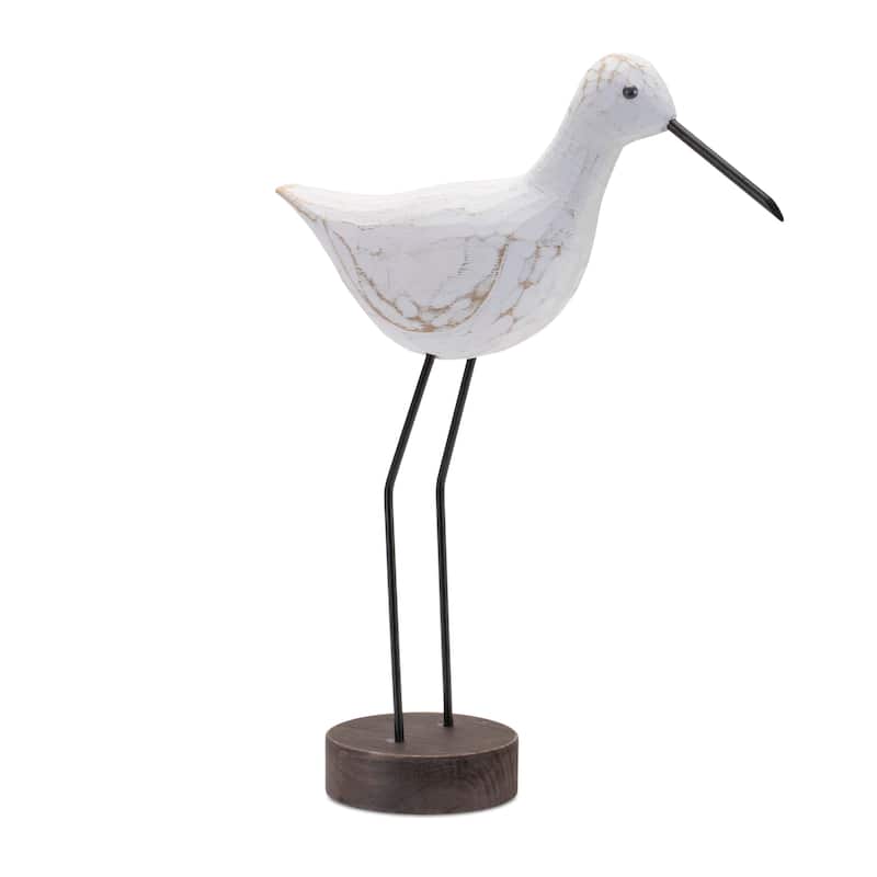 Carved Wood Sea Bird with Metal Stand (Set of 2)