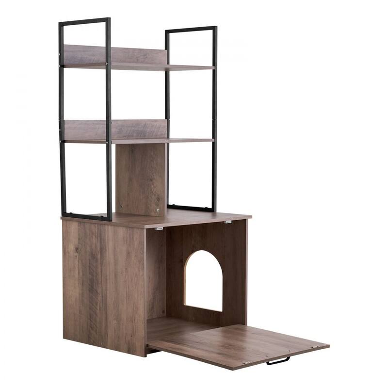 Modern Cat Litter Box Furniture Enclosure Cabinet with Metal Rack and Hidden Odor Control Storage - 23.62” x 19.69” x 50.08”