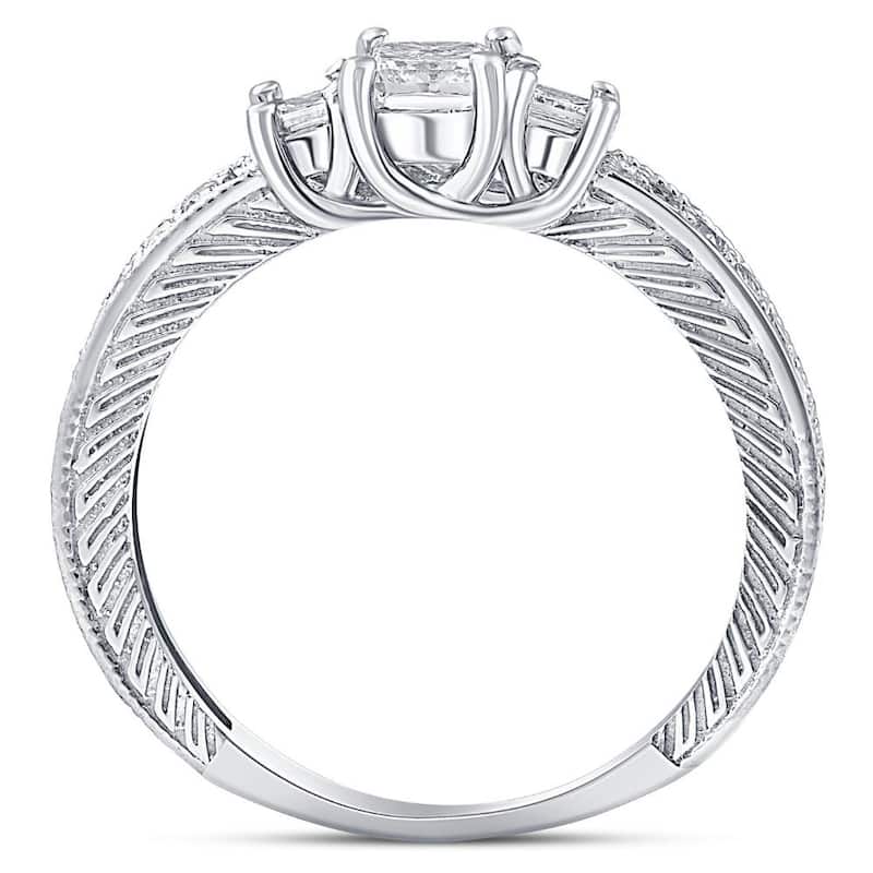 1/2ct Vintage Three Stone Princess Cut Diamond Engagement Ring White Gold