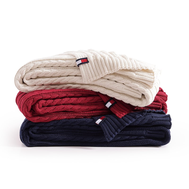 Tommy Hilfiger Hilfiger Cable Knit Solid Throw Blanket