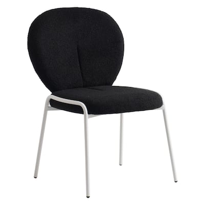 Celestial Boucle Dining Side Chair in White Iron Frame