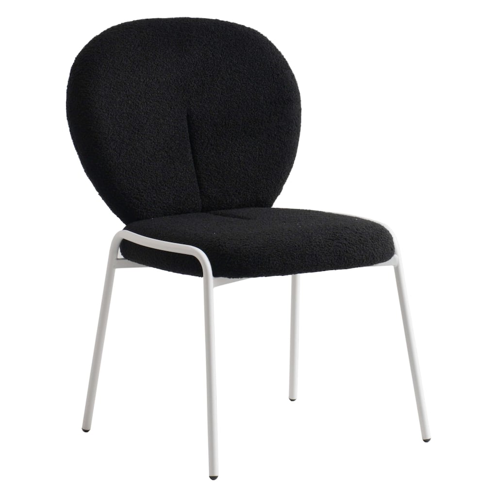 Celestial Boucle Dining Side Chair in White Iron Frame