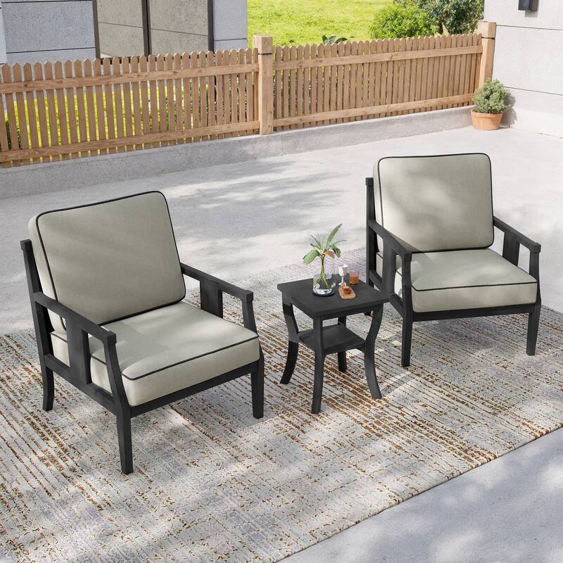 3-Piece Solid Teak Outdoor Patio Furniture Set Armchairs & Storage Table