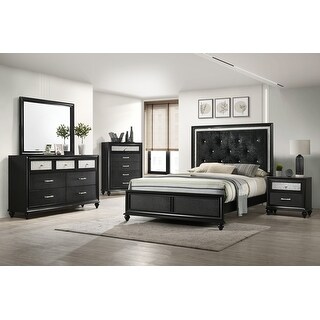 Susy 5 Piece Black Upholstered Tufted Panel Bedroom Set - Bed Bath & Beyond - 39071785