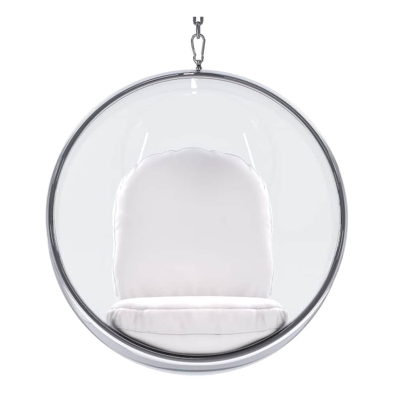 HomeRoots 42" White and Silver Acrylic and Faux Leather Hanging Balloon Chair - 42' X '42' X '25