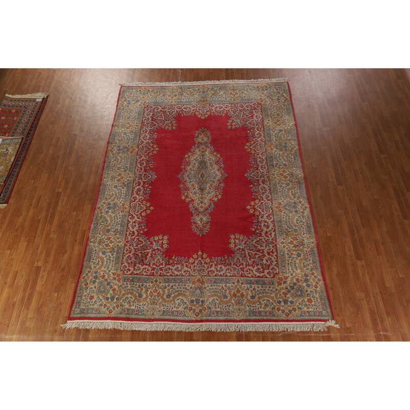 Hand Knotted Oriental 100% Wool Carpet Traditional Floral Pink Kerman Area Rug - 11' 11'' X 8' 6''