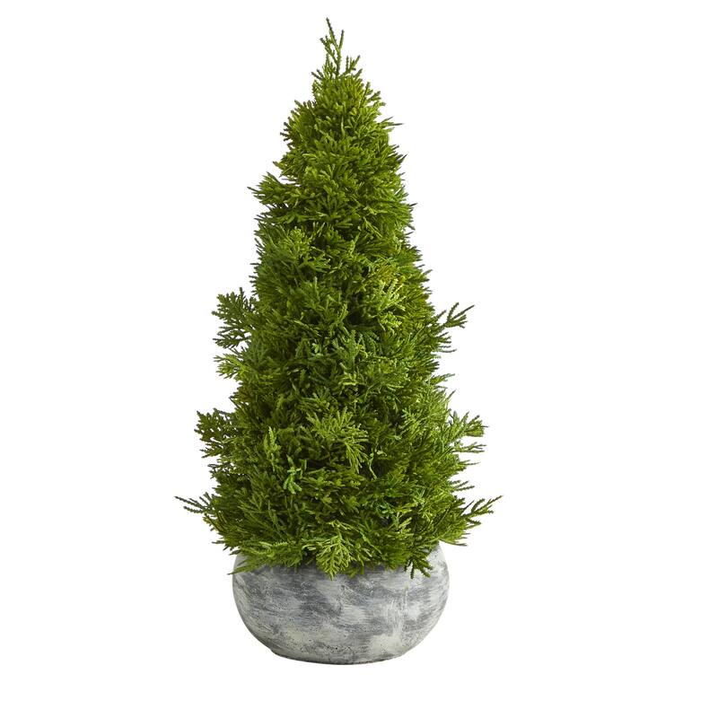 18 Inch Artificial Cone Tree in Planter - Holiday Decor, Festive Greenery, Indoor Accent - Green - 11-20 Inches