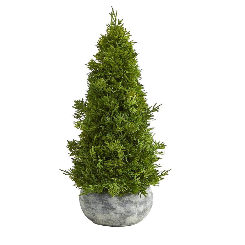 18 Inch Artificial Cone Tree in Planter - Holiday Decor, Festive Greenery, Indoor Accent - Green - 11-20 Inches