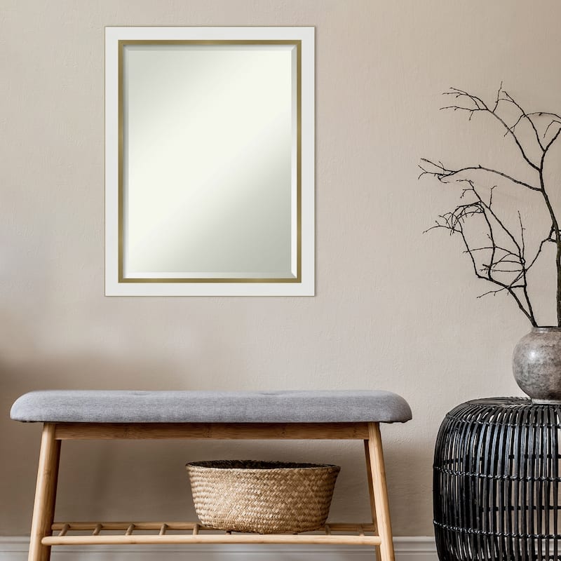 Beveled Bathroom Wall Mirror - Eva White Gold Narrow Frame