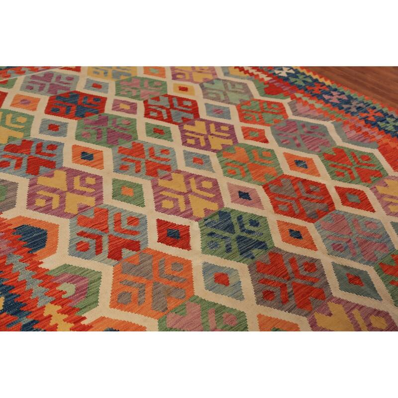 Colorful Kilim Oriental Area Rug Hand-Woven Wool Carpet - 8'5"x 9'9"