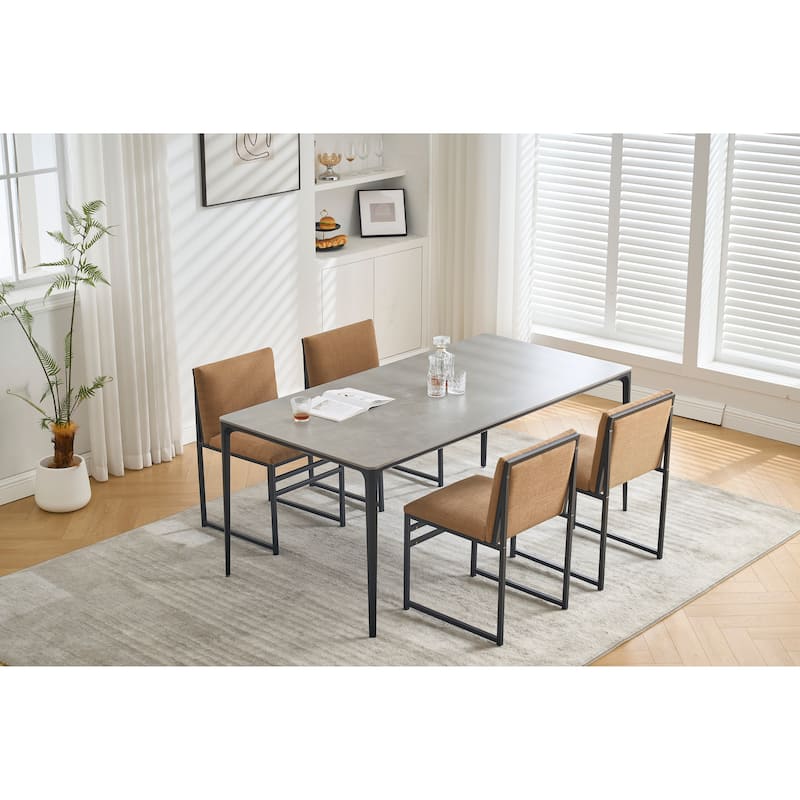 Modern Dining Chairs Set Of 2, Upholstered Linen Cushions And Backrest With Minimalist Craft Iron Racks