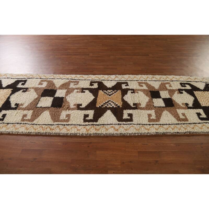 Vegetable Dye Kurdish Runner Rug Handmade Turkish Wool Carpet - 3'4"x 10'7"