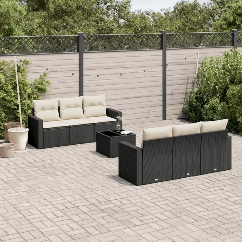 vidaXL Patio Sofa Set with Cushions Outdoor Furniture 7 Piece Poly Rattan - 21.7 x 24.4 x 27.2 (W x D x H)