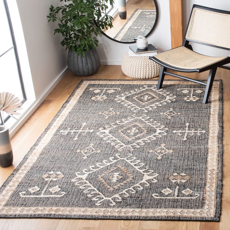 SAFAVIEH Flatweave Kilim Emiljana Jute Rug - 5' x 8' - Black/Ivory