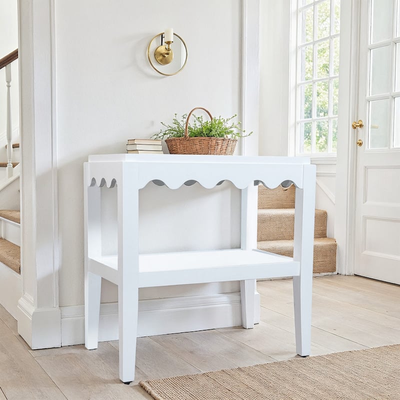 Carolina Chair & Table Rectangular Side Table, Mango Wood, Decorative Scallop Edge, 17L x 28W x 28H inches